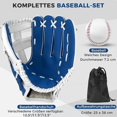Рукавиця для бейсболу та софтболу дитяча/доросла, з м'ячем, 12.5 дюймів (синьо-біла)