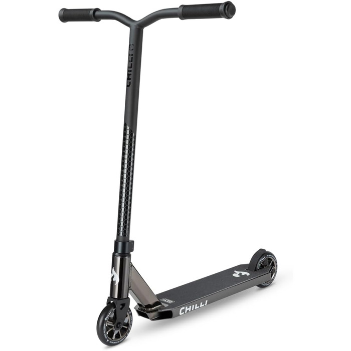 Трюковий самокат Chilli Pro Scooter Rocky, 110 мм PU колеса, для дітей і дорослих, 360° кермо, чорний/неохром