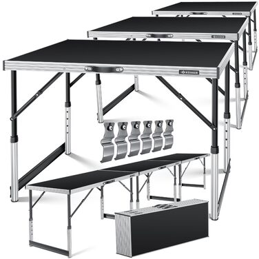 KESSER® Багатофункціональний стіл Profi 3-частини, 100x60 см, чорний. Стіл для обклеювання, ярмарку, кемпінгу, висота регулюється, вантажопідйомність 90 кг