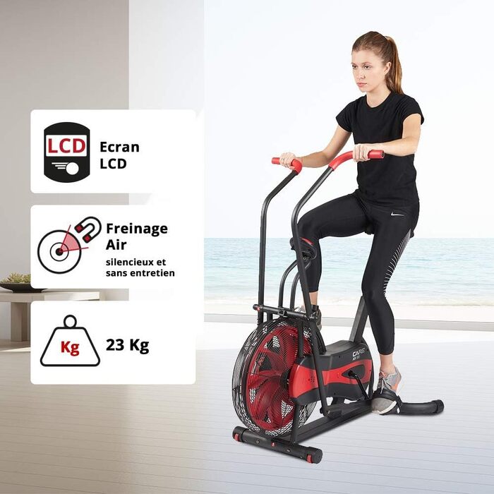 Велотренажер CARE FITNESS Air Bike CA-700 з повітряним опором, 6 програм тренувань, 2 в 1 кростренажер, 6 функцій контролю навантаження, LCD-дисплей, чорний