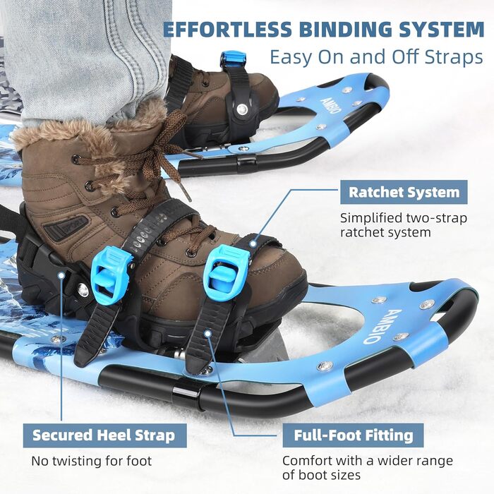 Снігоступи AMBIO для чоловіків, жінок та підлітків, легкі алюмінієві снігоступи з сумкою, зелені, розмір 21 дюйм, вантажопідйомність 32-68 кг