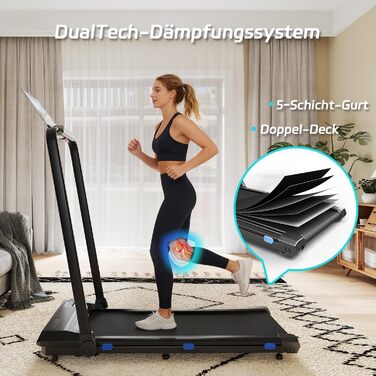 JUMMICO Ходункова доріжка для дому, складана, з робочим столом, ширина доріжки 40 см, швидкість 1-12 км/год, тримач для планшета, з додатком та магнітною пульт дистанційного керування