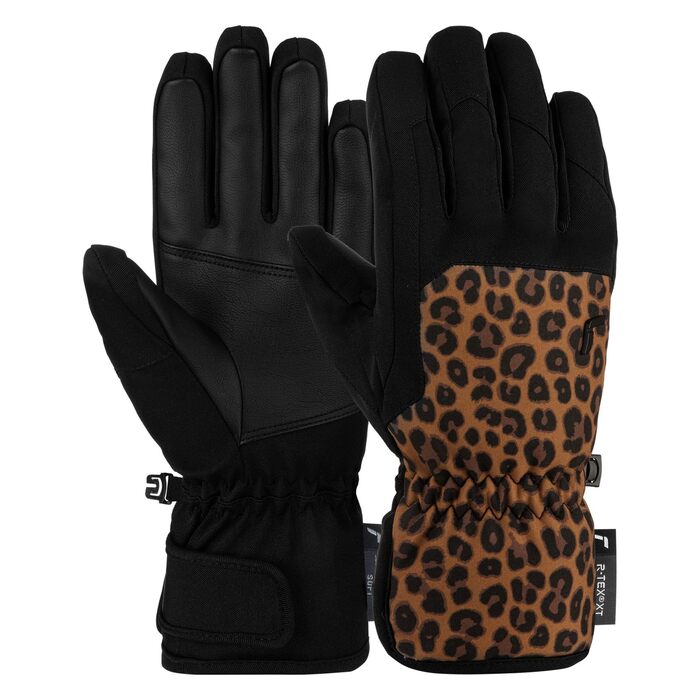 Жіночі гірськолижні рукавички Reusch Keira R-TEX® XT 8, водонепроникні, чорні/коричневі/леопард