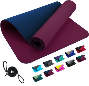 Спортивна мат для фітнесу FLXYA 183x61x0.6 см - преміум якість, без фталату та шкідливих речовин, з нековзким покриттям та безкоштовним ремінком для перенесення. Підходить для йоги, фітнесу, пілатесу, тренувань та гімнастики. Товщина 6 мм, колір: баклажан