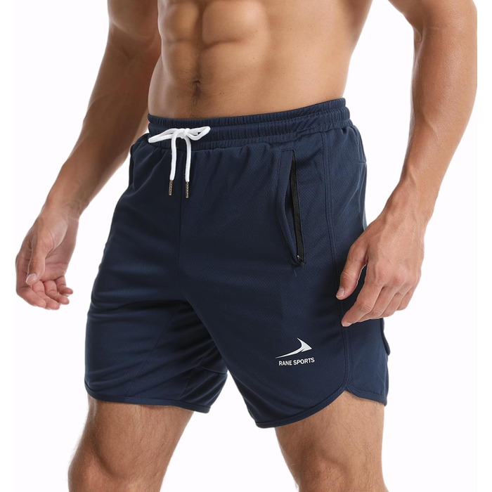 Чоловічі спортивні шорти для бігу та фітнесу з кишенею на блискавці, темно-синій колір / з петлею для рушника