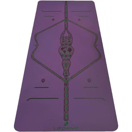 Yogamat Liforme з принтом – система вирівнювання, нековзна, екологічна, біорозкладна, стійка до поту, довга, широка та товста (фіолетовий)