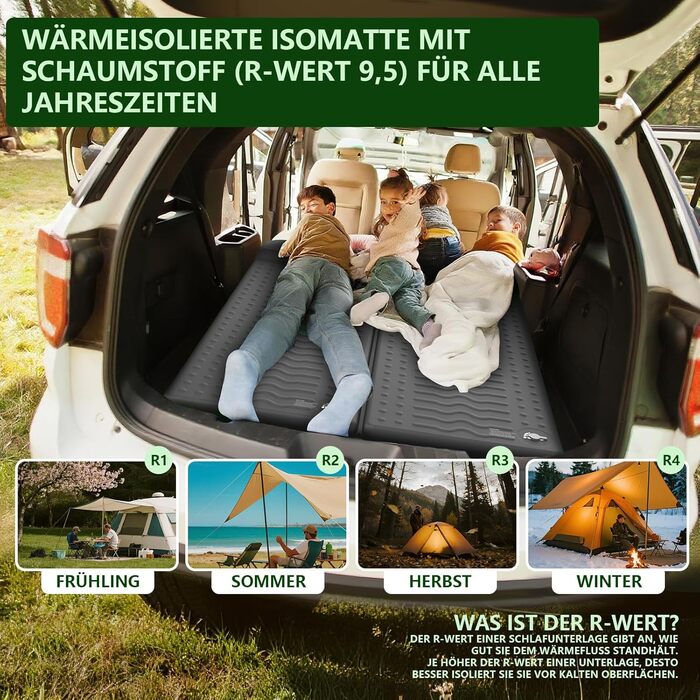 Кемпінговий килимок HiiPeak Isomatte R-Wert 9,5 з подушкою, ізольований, для зими та літа, зручний для кемпінгу, відпочинку на природі, піших прогулянок та наметів (сірий)