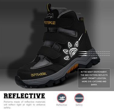 Дитячі зимові черевики ASHION: утеплені, для хайкінгу та трекінгу, розмір 38 EU, чорно-жовті