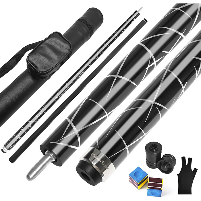 Професійний більярдний кий Billardqueue з карбону, низький перехід, з кейсом та аксесуарами, 12.5 мм наконечник, 147.3 см, 567-595 г