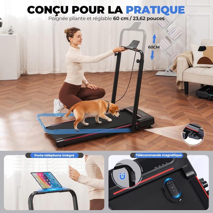 GTPLAYER Складний біговий доріжка для дому з LED-дисплеєм та пультом, регульовані підлокітники, двигун 2.5 PS, фітнес, зелений (червоний)