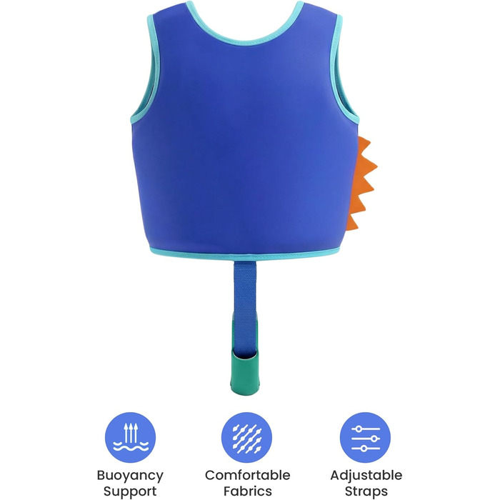 Дитячий жилет для плавання Gogokids 15-30 кг, для навчання плаванню, для малюків, неон, неопрен, регульований, 1-8 років (Зелений динозавр, L (5-8 років))