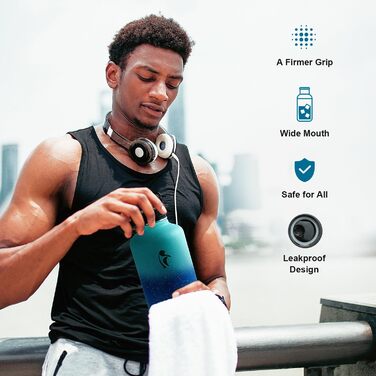 Термос Coolflask 2L із нержавіючої сталі з трубочкою, три кришки, вакуумна ізоляція, спортивна пляшка для води, для подорожей, синій градієнт