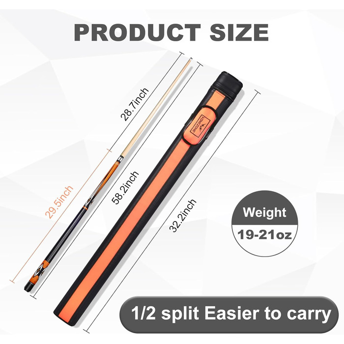 Pool-Queue Vonezone: Професійний кий для більярду з жорстким кейсом, 147.3 см, рожевий/помаранчевий/зелений