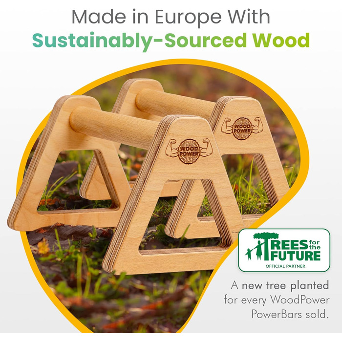 Дерев'яні бруси WOODPOWER PowerBars XL для віджимань, гімнастики та йоги, нековзні паралети для вправ з вагою тіла, 2 шт.