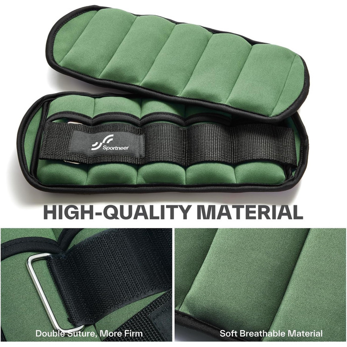 Штанги на щиколотки Sportneer, регульовані, 1 кг - 4,5 кг, для фітнесу, тренувань, ходьби, бігу, 2.2 кг на щиколотку, 4.5 кг пара (Хакі)