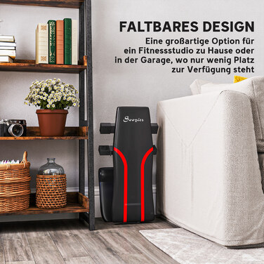 Спортивна лава SPORTNOW з регульованим нахилом спинки, 6 положень, 4 положення сидіння, металева, з м'яким покриттям, чорного кольору