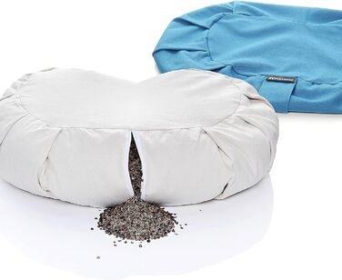 Подушка для йоги та медитації BODYMATE Halbmond 42x30x15 см, блакитна - гречане лушпиння, бавовняний чохол (прати в машині)