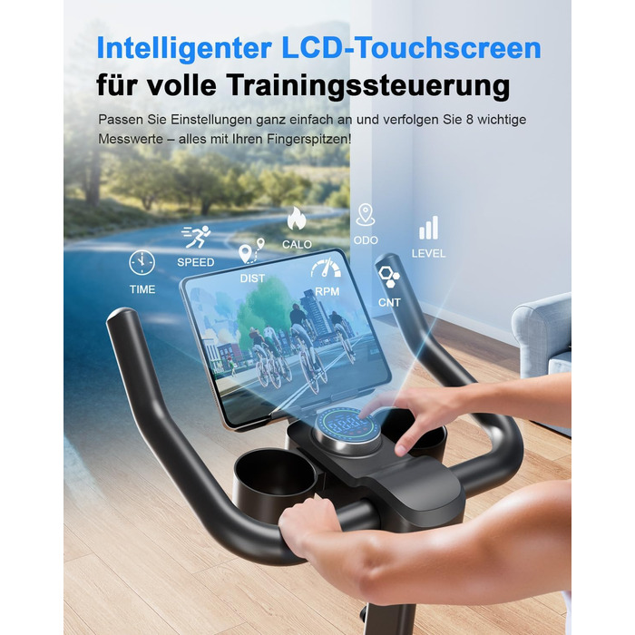 Велотренажер з регульованим магнітним опором, ергометр для дому, фітнес-велосипед 136 кг з тримачем для планшета, фітнес-велосипед з додатком, для дому та фітнес-студії, чорний