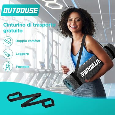 Килимок для йоги спортивний – 70 надрукованих поз, неслизький матеріал TPE, для гімнастики, пілатесу, дому та подорожей, фітнес килимок для жінок та чоловіків, 181x63x0,6 см (зелений та чорний)