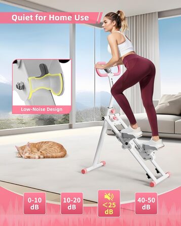 Вертикальний тренажер для кардіо, сходи для дому, вертикальний альпініст з ручкою для тренувань всього тіла, 3 регульовані висоти, LCD-дисплей, компактний та складаний, рожевий