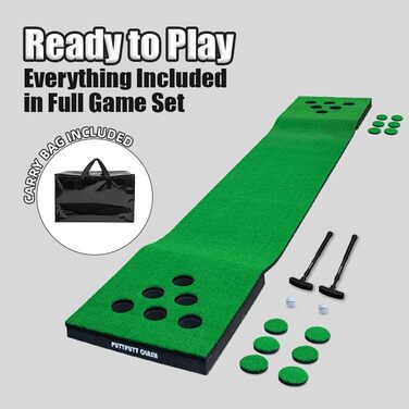 Набір для гольфу PuttPutt Clash Premium: гра Pong з килимком, 2 регульовані патери, 2 м'ячі, 2 основи, 12 накладок, сумка для перенесення – для вечірок та двору