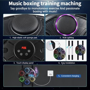Розумна музична бокс-машина настінна з LED-підсвіткою, Bluetooth, 12 швидкостей, з рукавичками для боксу