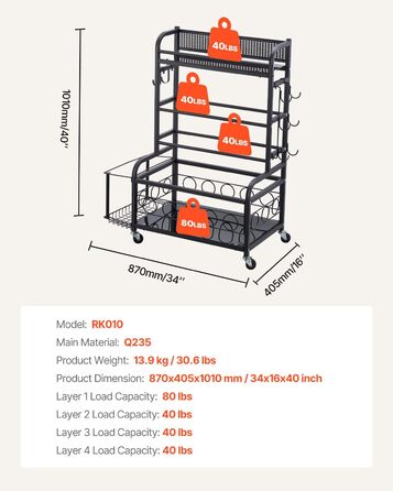 Стойка для йоги та гантелей VEVOR з колесами та гачками, 86 x 41 x 102 см - для дому та фітнесу