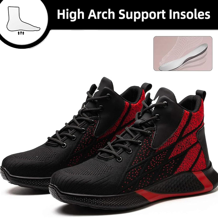 Легкі захисні черевики для чоловіків та жінок. Робочі черевики з металевим носком. Дихаючі, неслизькі, з металевим носком. Розміри 35-48 EU (35 EU, Червоний)