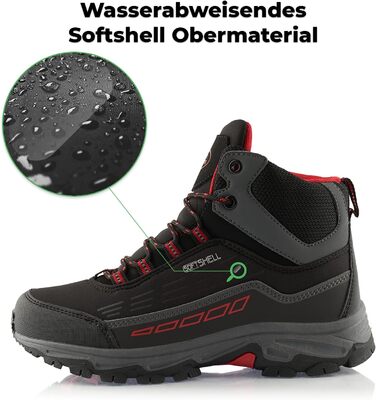 Черевики для піших прогулянок для жінок та чоловіків, водонепроникні зимові черевики, розмір 37 EU, чорний/червоний