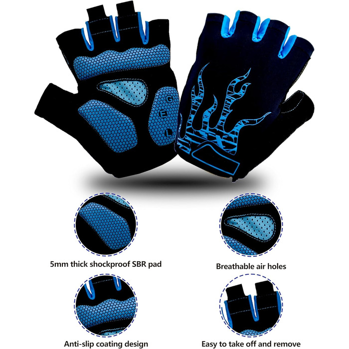 Велосипедні рукавички для чоловіків та жінок літні, для гірського велосипеда, шосе, піших прогулянок та альпінізму (блакитні, XL)