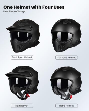 Мотошолом інтегральний IL Helmets 726X XL чорний матовий, ретро-вінтажний стиль, з візором, ECE сертифікат, для чоловіків та жінок, крос/ендуро