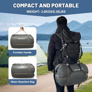 Спальний мішок для двох дорослих, ковдровий, водонепроникний, флісовий, 220x150 см, сірий, з сумкою для зберігання