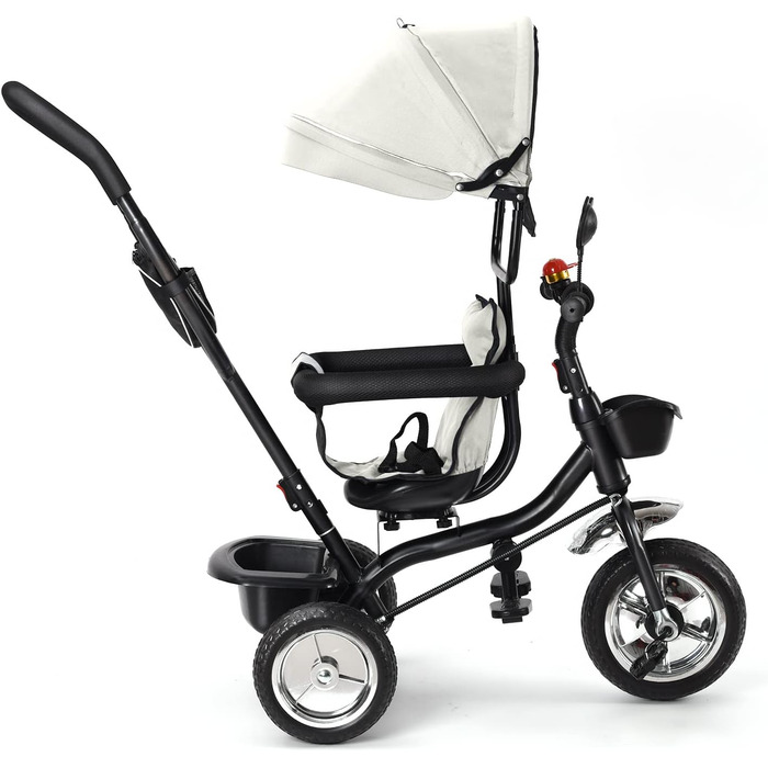 Триколісний велосипед для дітей 1-5 років, 5 в 1, з регульованою висотою сидіння, поворотний сидіння 360°, знімний капюшон, безпечний ремінь, кошик для іграшок, сірий