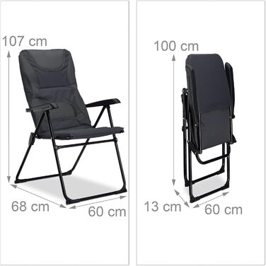 Крісло для кемпінгу Relaxdays Comfort, регульоване, сіре, для риболовлі, складна конструкція