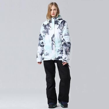 Водонепроникний та вітронепроникний жіночий комплект для катання на лижах (куртка та штани) – теплий зимовий костюм для походів та сноубордингу, оранжево-чорний (L, білий+чорний)