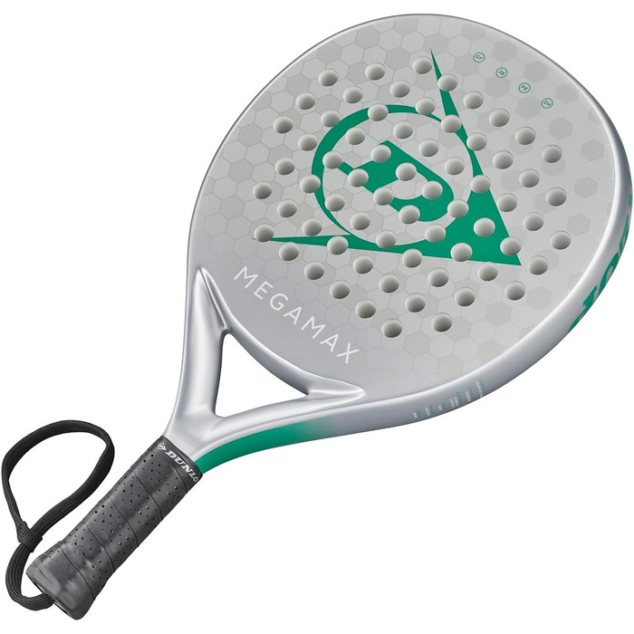 Ракетка для падел Dunlop Megamax Silber/Schwarz/Grün: Графітовий каркас, м'який серцевинний наповнювач Pro Eva, для початківців, кругла форма