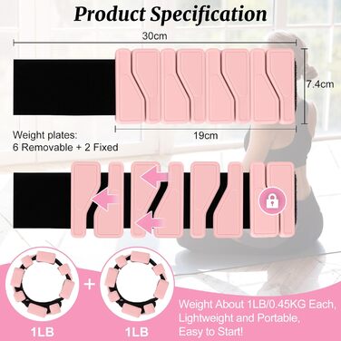 Набір манжет для ваги 2 шт. (0,46 кг кожна), регульовані ваги для зап'ястя, фітнес-браслети з вагою, ваги для ніг для танців, балету, пілатесу, кардіо, аеробіки, ходьби, зелені (рожеві)