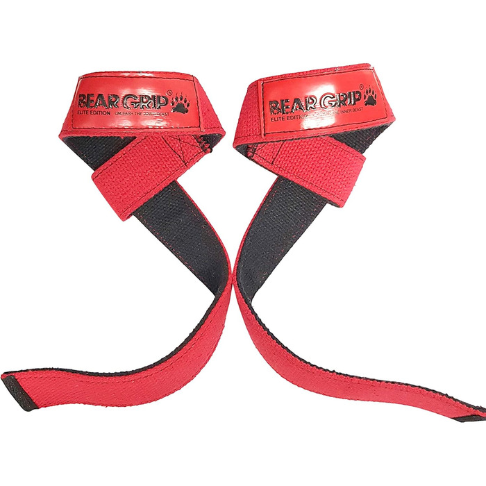 BEAR GRIP – Преміальні двошарові лямки для тяги Elite Edition, червоні