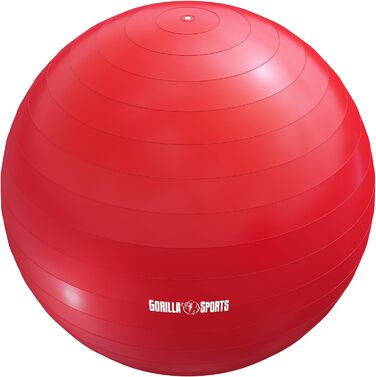 Фітбол GORILLA SPORTS 75 см червоний, анти-вибуховий, до 500 кг, з насосом, для йоги, фітнесу, офісу