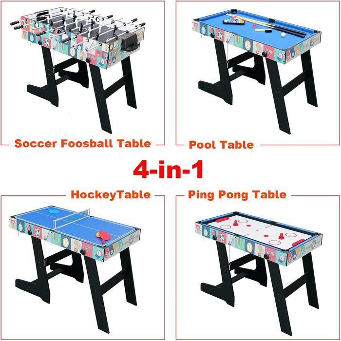 Спортивний ігровий стіл 4 FT 4-в-1 Steady: Білліард/Снукер, Футбол, Настільний футбол, Хокей, Настільний теніс