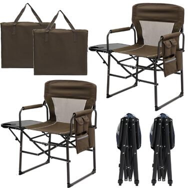 Складний туристичний стул LEADZM з бічним столиком та відділенням для зберігання, 120 кг, 600D Oxford, метал, 62x60x92 см, коричневий