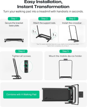 UREVO Smart Walking Pad: компактний біговий килимок під стіл з двома амортизаторами, додаток для фітнесу з аналітикою та режимом MIIT, керування пультом або додатком для дому/офісу (чорний)