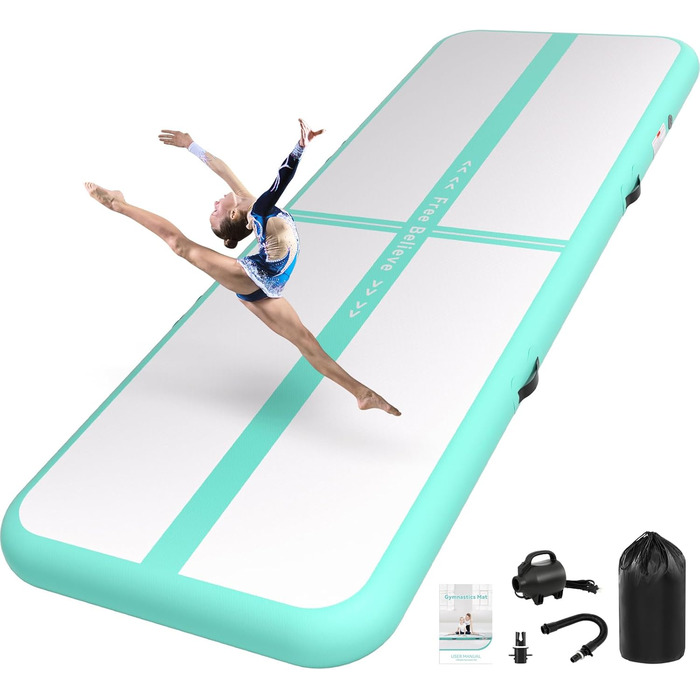 Мата Airtrack Matte для гімнастики, йоги та тренувань: довжина 2/3/4/5/6м, товщина 10/15см, з електричним насосом 600W, зелена