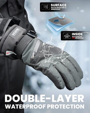 Зимові гірськолижні рукавички OutdoorMaster з ізоляцією 3M Thinsulate, терморукавички для чоловіків та жінок, чорно-сірі, розмір S