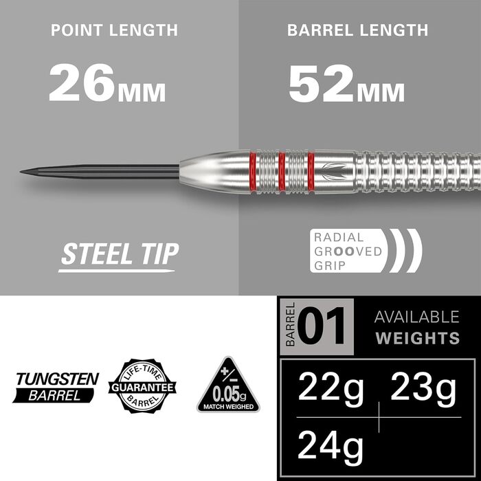 Набір сталевих дротиків Nathan Aspinall 22/23/24 г Tungsten (Вольфрам) - 9 Pro Grip Shafts, 9 Pro Ultra Flights, чохол для дротиків та аксесуари
