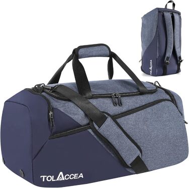 Спортивна сумка-рюкзак Tolaccea 47L з відділенням для взуття та вологих речей, синя – для тренажерного залу, подорожей, плавання, сауни, футболу, унісекс