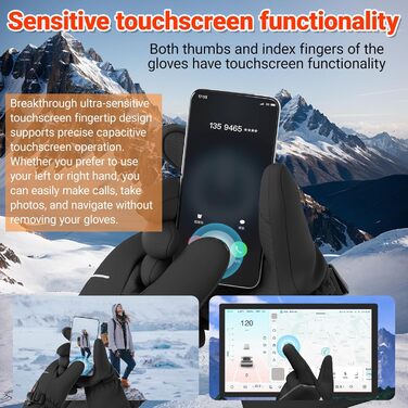 Греючі рукавички USB з підігрівом 20000mAh для чоловіків та жінок, 7.4V, 3 температурні режими, сенсорний екран, водонепроникні, антиковзкі, для зимової роботи на вулиці, чорні