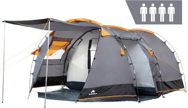 Намет CampFeuer Super+ для 4 осіб | Великий тунельний намет з 2 входами та тамбуром, водовідштовхування 3000 мм | Намет для відпочинку, кемпінгу, сімейний намет сірого кольору