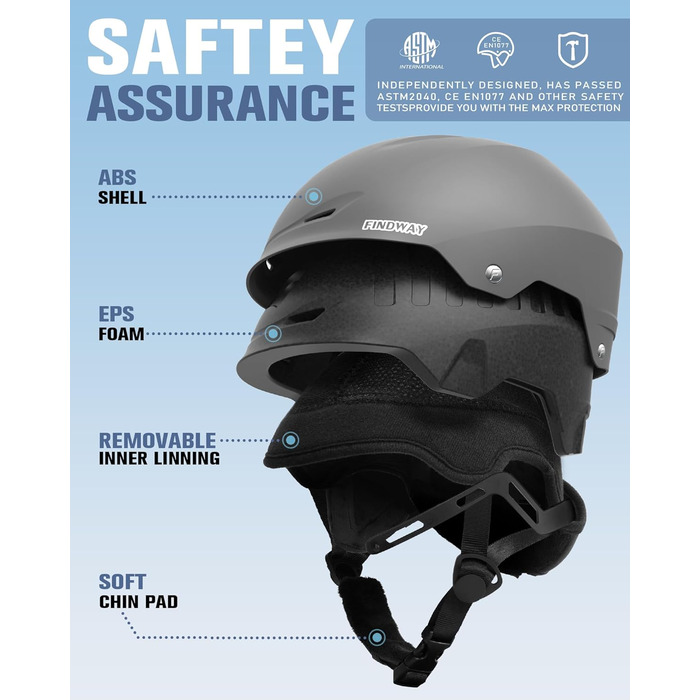 Шолом гірськолижний Findway для чоловіків та жінок, унісекс, з вентиляцією, для катання на лижах/сноуборді, розмір L (59-63 см), колір A2-Titangrau