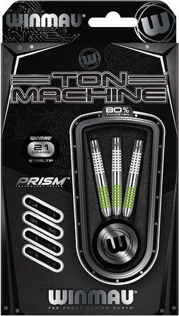 Дротики WINMAU Ton Machine 21 г, професійні, вольфрамові, сталевий наконечник, з оперенням і стрижнями